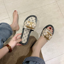 Load image into Gallery viewer, Women Sandals Summer Metal Button Letter Decoration Flat Beach Shoe
