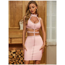 Load image into Gallery viewer, Women Sexy Sleeveless O Neck Cut Out Rivet Pink  Summer Dress
