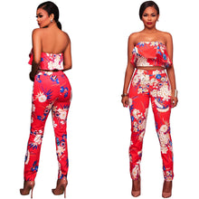 Load image into Gallery viewer, Summer Women Clothes  Flower two piece set Print off shoulder crop top Ruffles cropped
