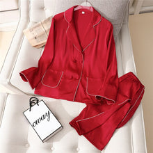 Load image into Gallery viewer, 2 Pieces Faux Silk Satin Pajamas Set Autumn Women Sleepwear - nevaehshalo
