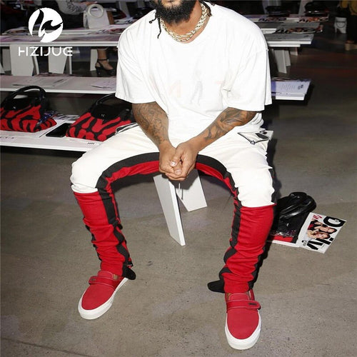 Vintage Color Block Patchwork Sweatpants Men's Hip Hop Side Zipper Casual Elastic Waist Joggers Pants Streetwear - nevaehshalo