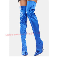 Load image into Gallery viewer, Candy Pink Satin Thigh High Boots Women  Shiny
