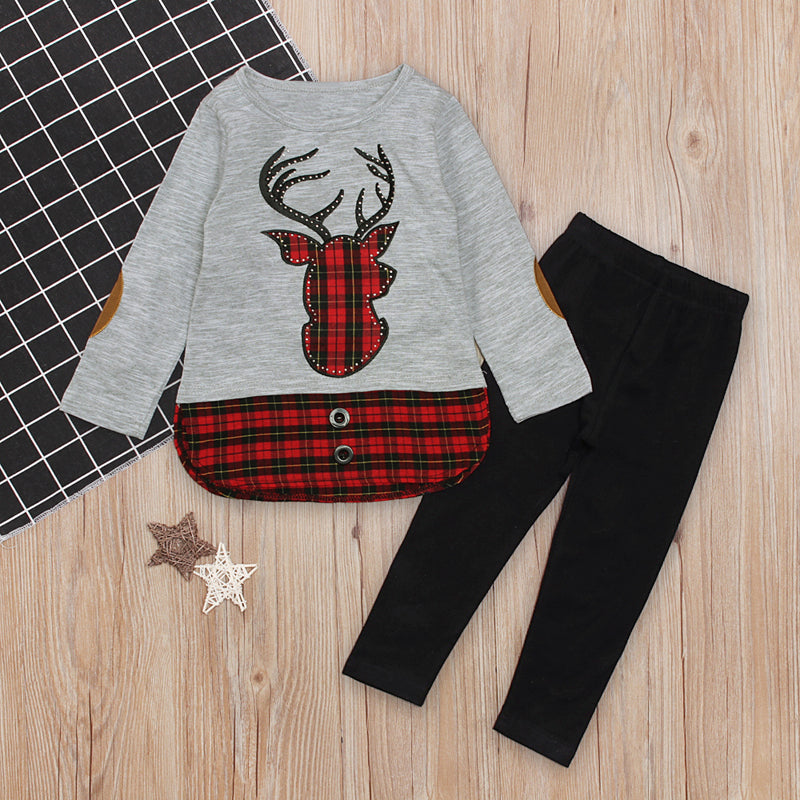 Winter Girls Clothes Deer Printed T-shirts+Long Pants 2Pcs