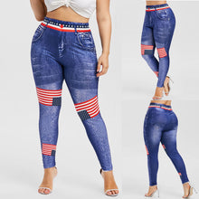 Load image into Gallery viewer, Women High Waist long Pants Plus Size 3D Jean Print American Flag Leggings Casual Pant Legging Athletic - nevaehshalo
