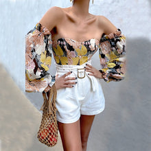 Load image into Gallery viewer, Elegant Floral Print Strapless Chiffon  Fashion Women Off Shoulder Halter Sexy Blouse
