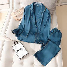 Load image into Gallery viewer, 2 Pieces Faux Silk Satin Pajamas Set Autumn Women Sleepwear - nevaehshalo
