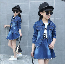 Load image into Gallery viewer, Children Clothing Set Boutique Outfits Long Sleeve Denim Jacket Beaded Denim Skirt Two Piece Teenage Girls Clothes 10 12 Years - nevaehshalo
