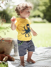 Load image into Gallery viewer, Boy Octopus Printed T-shirt + Striped Pants 2 Sets - nevaehshalo
