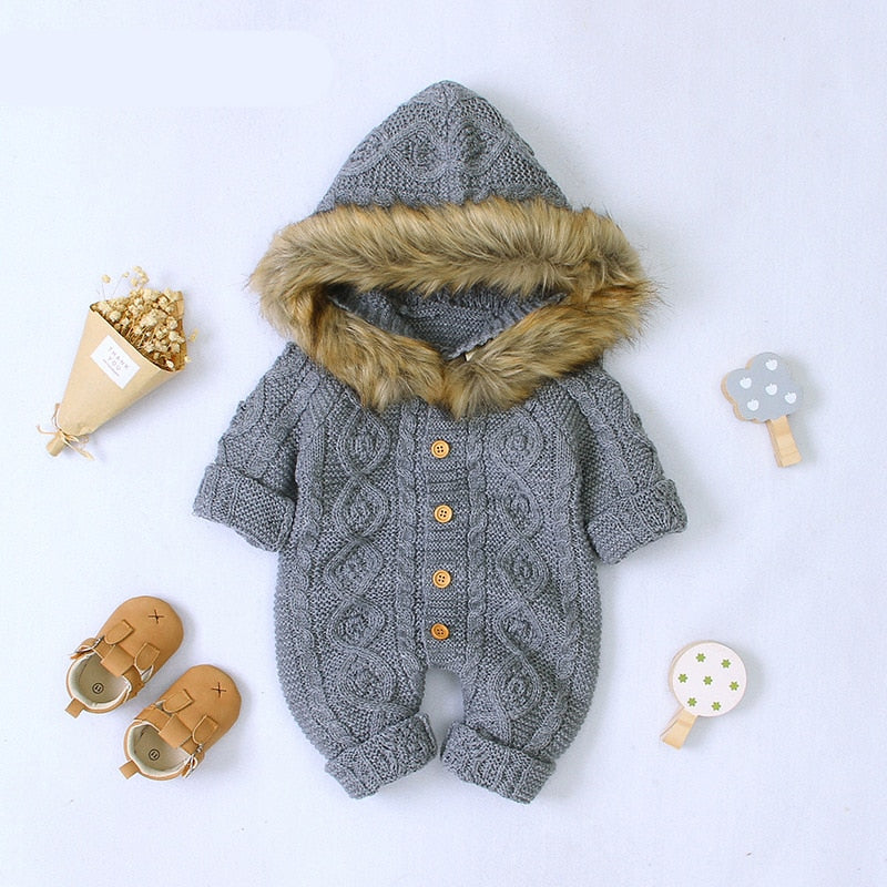 Baby Romper Autumn Winter Knitting Baby Boys Clothes Hooded Newborn Jumpsuit Unisex Baby Clothes For Girls Clothes 0 3 24 Month - nevaehshalo