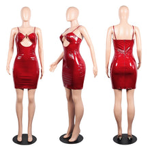 Load image into Gallery viewer, Women Sexy PU Leather Dress Hollow Out Strapless Spaghetti Straps  Mini Night Club Party Dress
