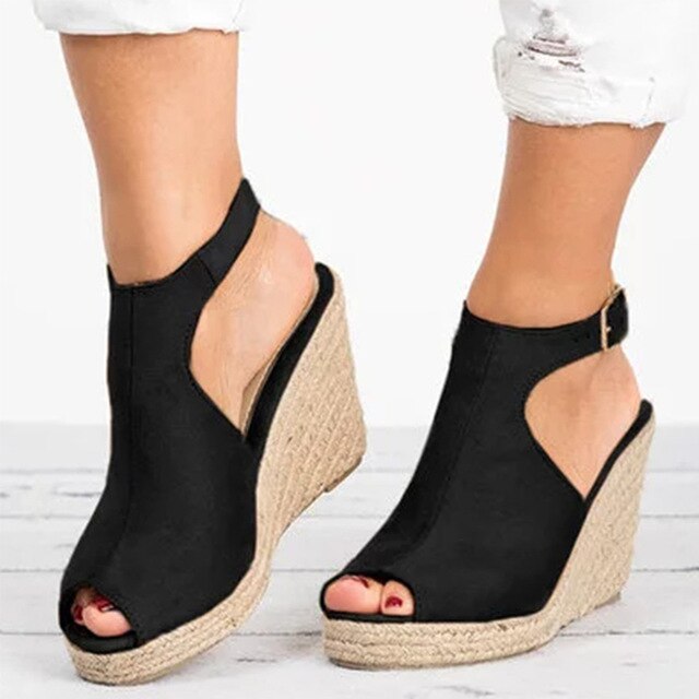 Women Sandals Female Suede Open Toe Cork Wedge Shoes Platform Buckle Strap Fashion Ladies Ankle Strap High Heels Shoes