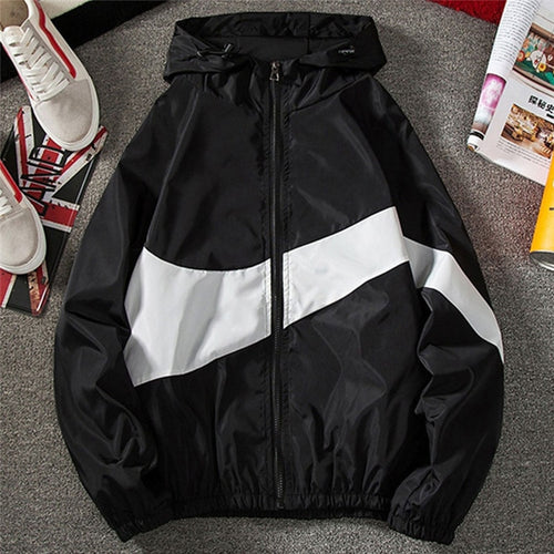 New Men Spring Fall Thin Hoodies Coats Long Sleeves Color Block Zipper Hooded Sweatshirts Jacket Male Black /White/ Gray Outwear - nevaehshalo