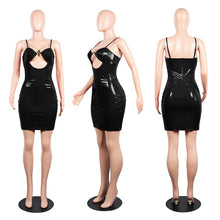 Load image into Gallery viewer, Women Sexy PU Leather Dress Hollow Out Strapless Spaghetti Straps  Mini Night Club Party Dress
