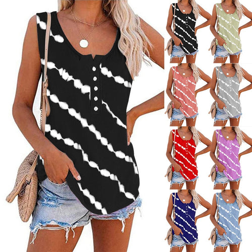 T-shirt women new summer comfortable leisure inclined stripe T-shirt sleeveless collar buttons stripe - nevaehshalo