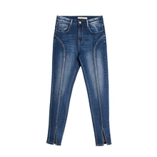 Load image into Gallery viewer, Jeans New Style Mid-Waist Elastic Split Hem Trendy High Quality Washed Nine-Point Jeans
