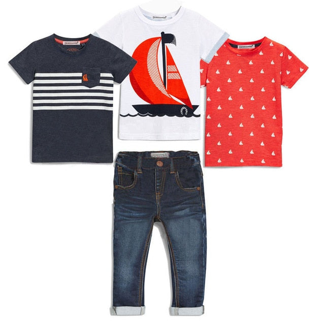 4Pcs Boys Clothes Sets Summer Children Clothing Baby Boy Sport Suit T-shirt+Jeans Costume For Kids - nevaehshalo