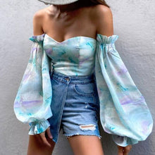 Load image into Gallery viewer, Elegant Floral Print Strapless Chiffon  Fashion Women Off Shoulder Halter Sexy Blouse
