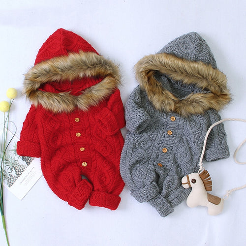 Baby Romper Autumn Winter Knitting Baby Boys Clothes Hooded Newborn Jumpsuit Unisex Baby Clothes For Girls Clothes 0 3 24 Month - nevaehshalo