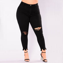 Load image into Gallery viewer, Women Holes Plus Size Jeans Pants Skinny Elastic Pencil Pants Mid Waist Black Jeans Woman Casual Spring 2-7XL Trousers - nevaehshalo
