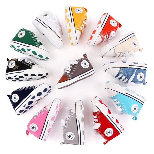 Baby Shoes Boy Girl Star Solid Sneaker Cotton Soft Anti-Slip Sole Newborn Infant First Walkers Toddler Casual Canvas Crib Shoes - nevaehshalo