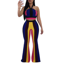 Load image into Gallery viewer, Sexy Rainbow Wide Leg Pants Set Sling Short Top Two Piece Set  Summer Clothes Women&#39;s Suit - nevaehshalo
