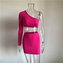 Load image into Gallery viewer, women  one shoulder orange and green two pieces sets sexy tops and skirts - nevaehshalo
