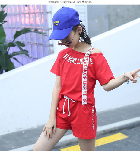 Two Pieces Set For Girls Summer Style Teenage Girl Hip Hop Clothing 4 6 8 10 12 14Years - nevaehshalo