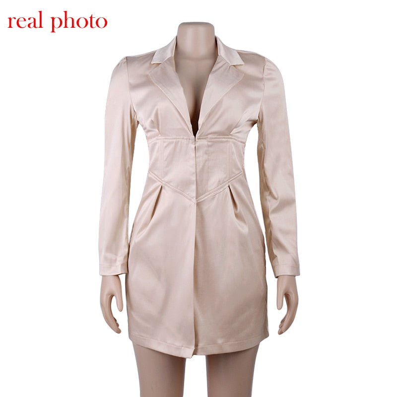 Deep V Neck Long Blazers Coat