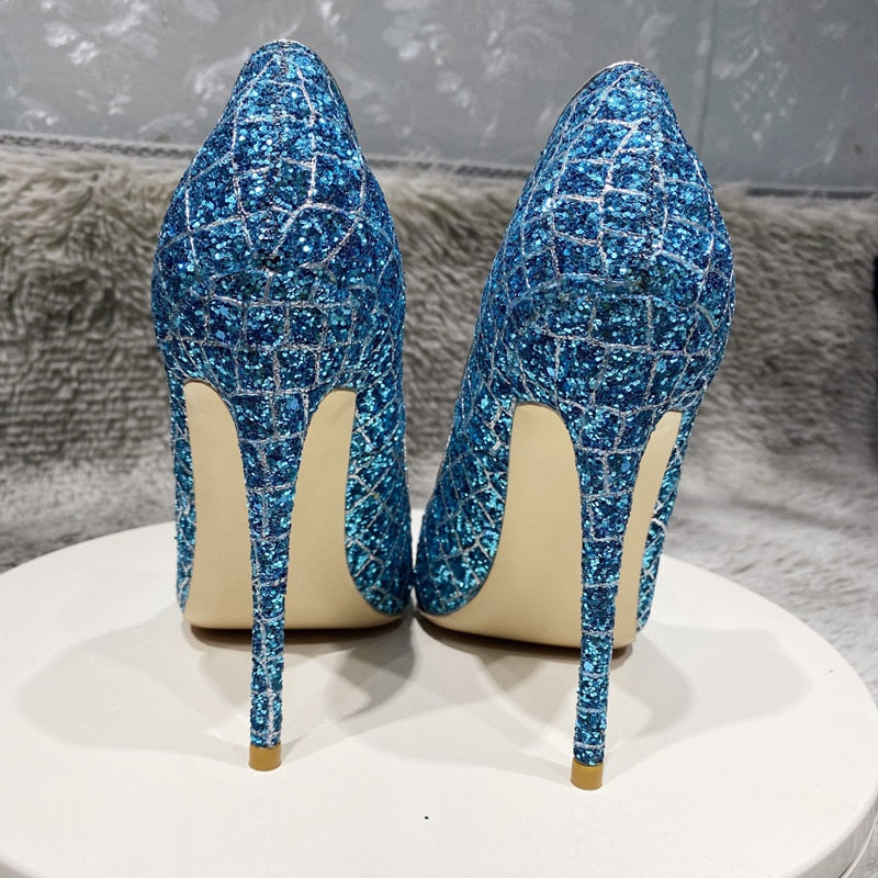 Glitter Sequins Crocodile  Women Pointy Toe High Heel Shoes