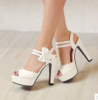 High-heeled Fish Mouth Shoes Bow Sexy Rough With Waterproof Platform Roman Women's Shoes - nevaehshalo