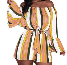 Load image into Gallery viewer, Women Jumpsuit Summer Fashion Womens Butterfly Sleeve Off Shoulder Bandage Stripe Jumpsuit - nevaehshalo
