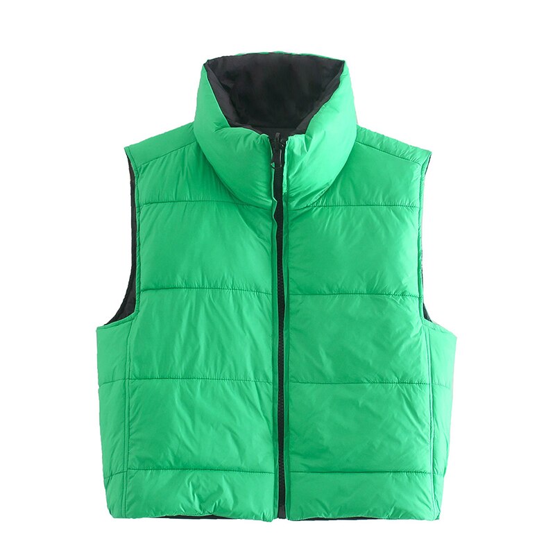 Winter Women Puffer Vests Vintage Green Double-Sided Sleeveless Jacket - nevaehshalo