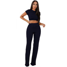 Load image into Gallery viewer, Women knitted long sleeve o-neck crop top wide leg pants 2 piece set for female women tops pants two pieces sets women&#39;s suits - nevaehshalo
