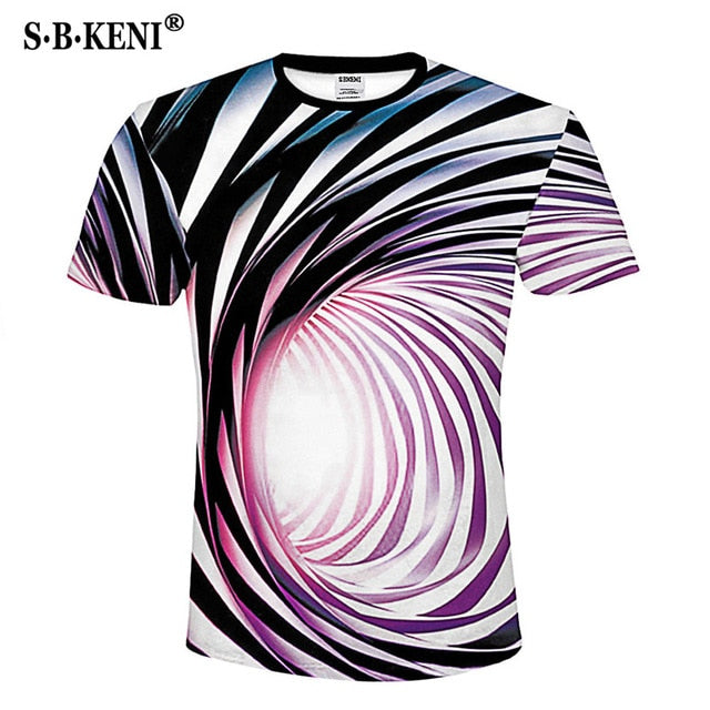 Print Short sleeved Tees Men Black And White Vertigo Hypnotic colorful Printing 3D T shirt - nevaehshalo