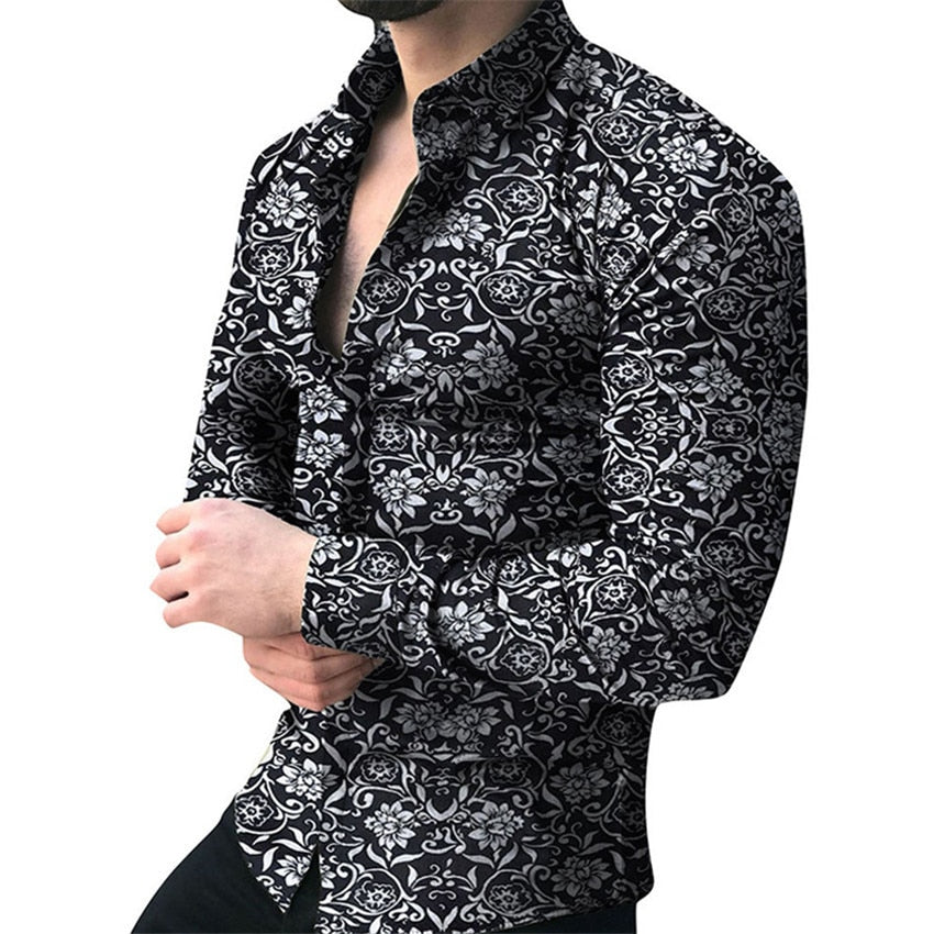 Men  Long Sleeve Top  Floral Male Casual Shirts - nevaehshalo