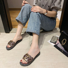 Load image into Gallery viewer, Women Sandals Summer Metal Button Letter Decoration Flat Beach Shoe
