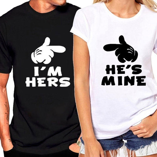 Funny Couple Matching Shirts Black White for   Men Cotton T-shirts Women Tops - nevaehshalo