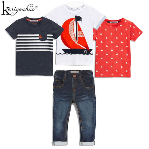 4Pcs Boys Clothes Sets Summer Children Clothing Baby Boy Sport Suit T-shirt+Jeans Costume For Kids - nevaehshalo