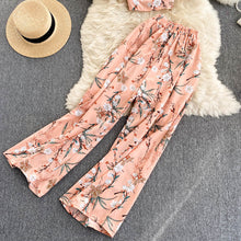 Load image into Gallery viewer, Summer Women Style Chiffon Printing Sweet Two Piece Set Short Shirt High Waist Wide Leg Pants - nevaehshalo
