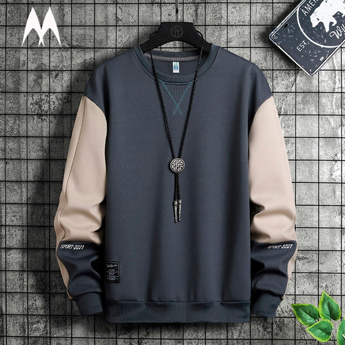 Fashion Patchwork Men  Autumn New Street  Casual Loose Pullover Korean Long Sleeved Top M-5XL - nevaehshalo