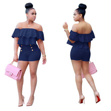 Load image into Gallery viewer, Women  Two Pieces Set Women Ruffles Crop Top And Shorts Bodycon Bodysuit - nevaehshalo
