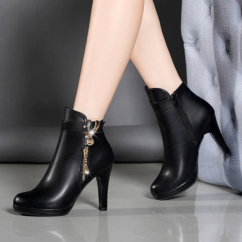 Women Ankle   Thin Heel Zipper Casual  Leather Boots - nevaehshalo