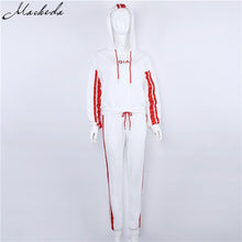 Load image into Gallery viewer, 2 piece set women White Red Casual Sweat Pants Hooded Sweatshirt
