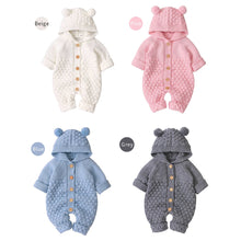 Load image into Gallery viewer, Newborn Sweater Baby Boy Girl  Romper Bear Ear Knit Hooded Jumpsuit Outfit
