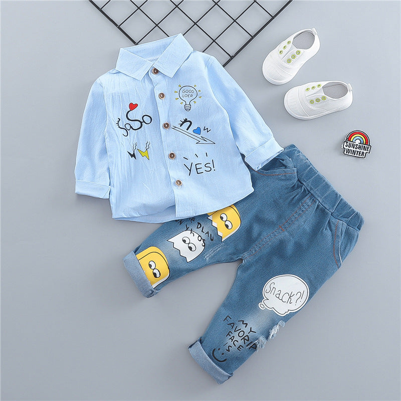 Boys & Girls Casual Clothes Set shirt Denim pants. - nevaehshalo