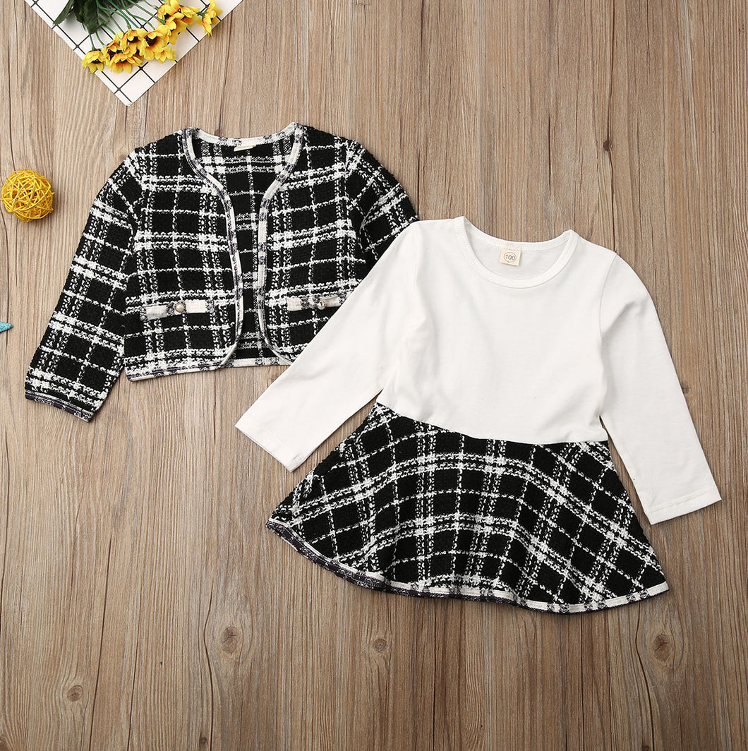 2Pcs Autumn Winter  For Baby Girl Fashion  Plaid Coat Tutu Dress Outfits - nevaehshalo