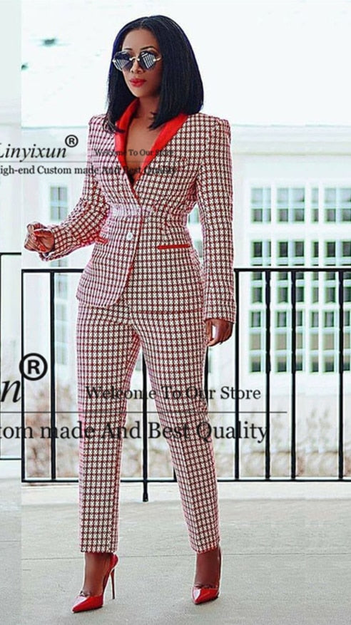 Classic Plaid Slim Fit Men  &  Women Suit One Button Shawl Lapel Casual 2 Pieces Set