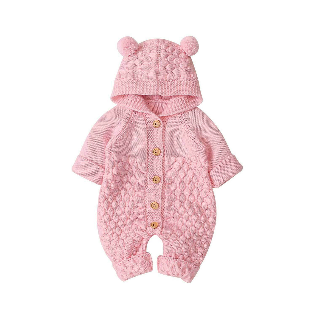 Newborn Sweater Baby Boy Girl  Romper Bear Ear Knit Hooded Jumpsuit Outfit