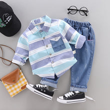 Load image into Gallery viewer, Fashion baby boys clothes spring striped shirt+jeans 2pcs set
