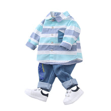 Load image into Gallery viewer, Fashion baby boys clothes spring striped shirt+jeans 2pcs set
